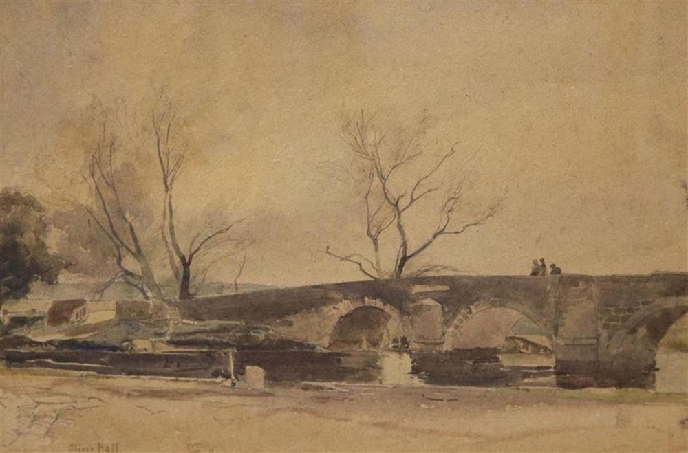 Oliver Hall (1869-1957), watercolour, Study of a bridge across The Frome, signed, 34 x 50cm
